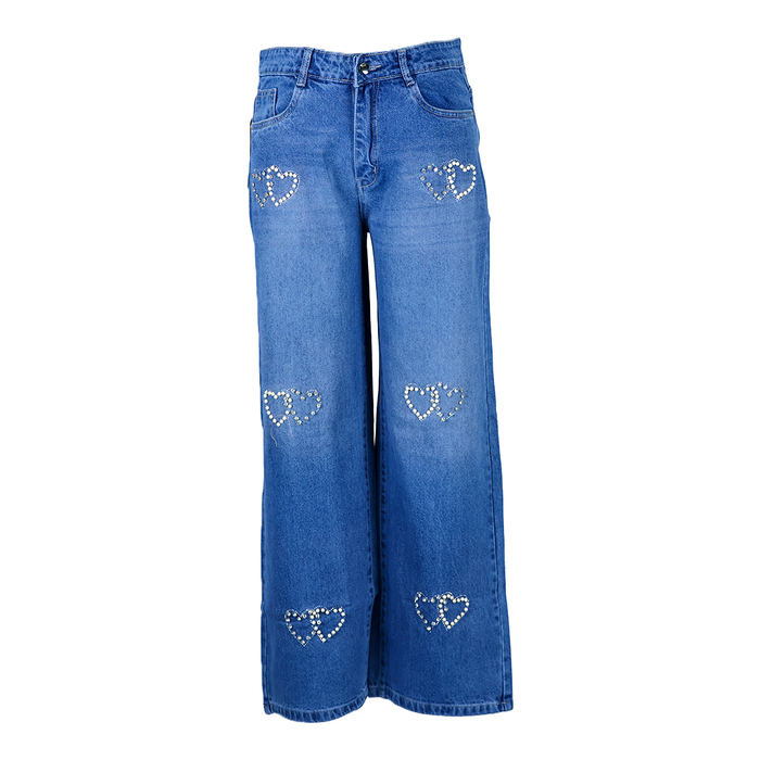 Heart Shaped Decorative Straight Fit Denim