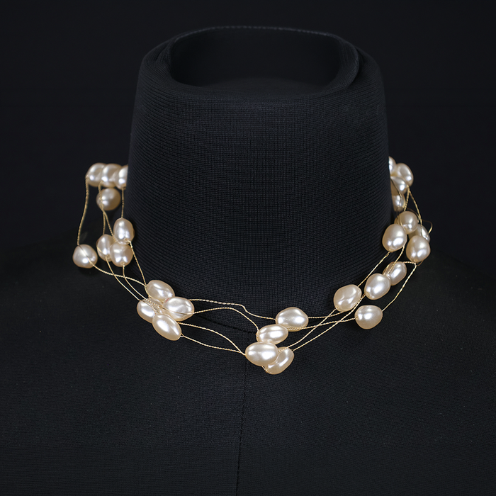 Multi-Layered Oval Shaped Pearl Necklace