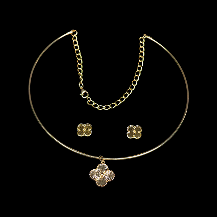 Regal Gold Flower Turkish Necklace With Bracelet