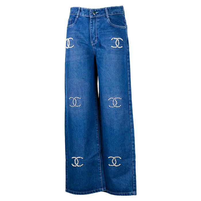 Channel Stone Work Loose Fit Denim