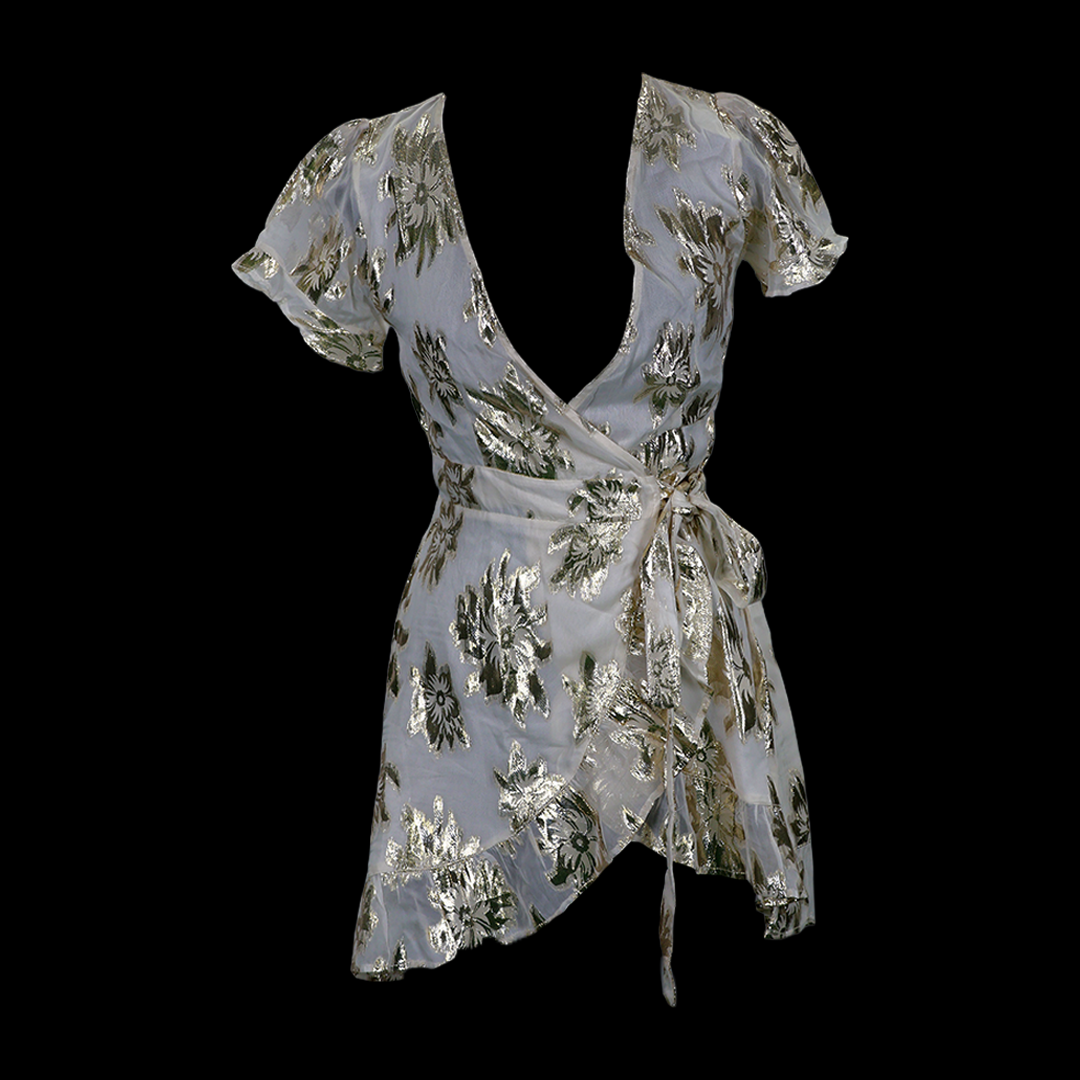 Wrapped Golden Flower Mid- Dress
