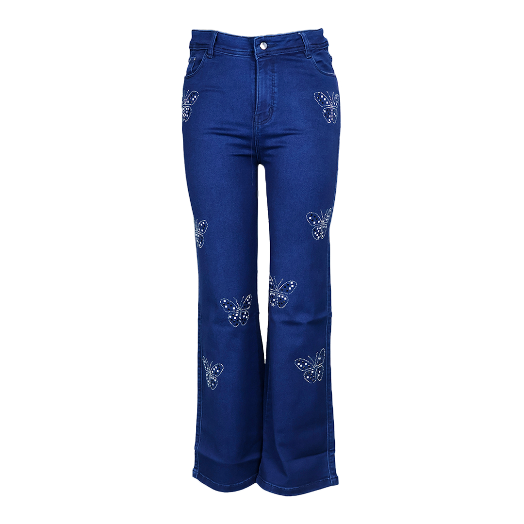 Black And White Stone Butterfly Straight Fit Jeans