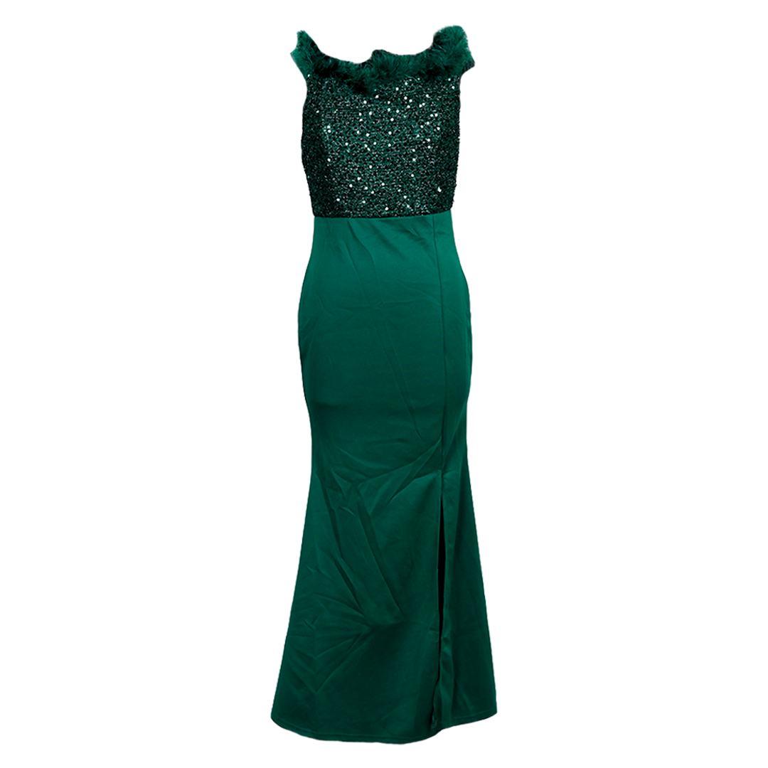 Glamour Night Off-Shoulder Fur Sequence Dress