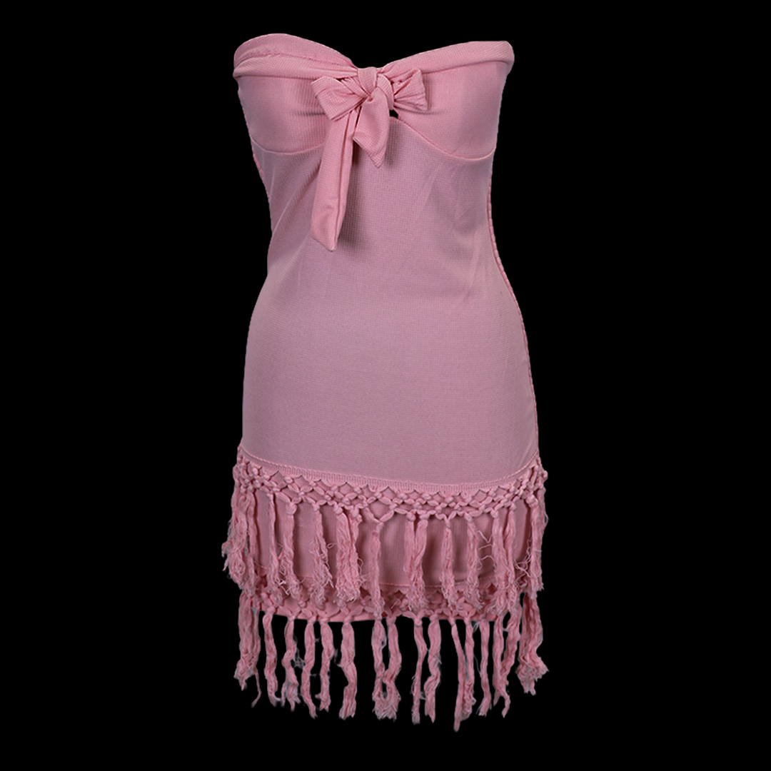 Knee Length Crochet Tassel Tube Dress