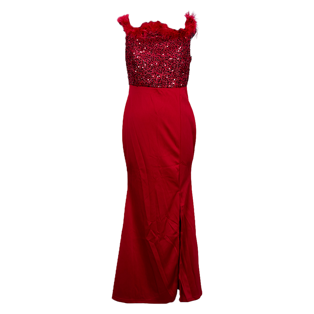 Glamour Night Off-Shoulder Fur Sequence Dress