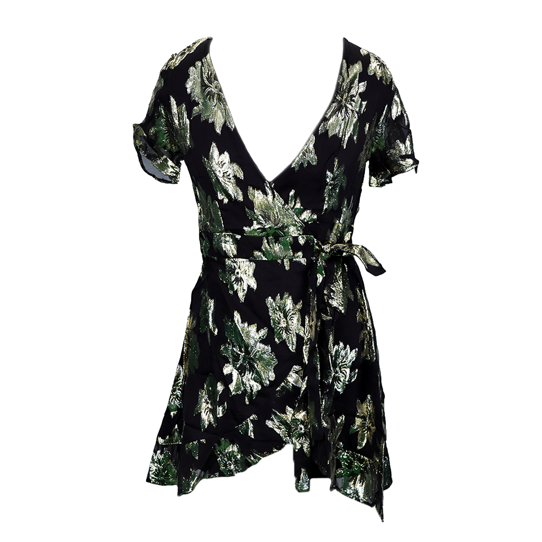 Wrapped Golden Flower Mid- Dress