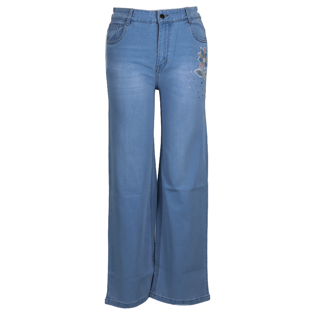 Multi Color Flower Stone Work Straight Fit Jeans
