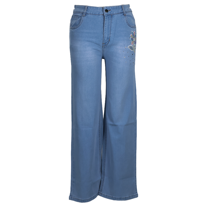 Multi Color Flower Stone Work Straight Fit Jeans