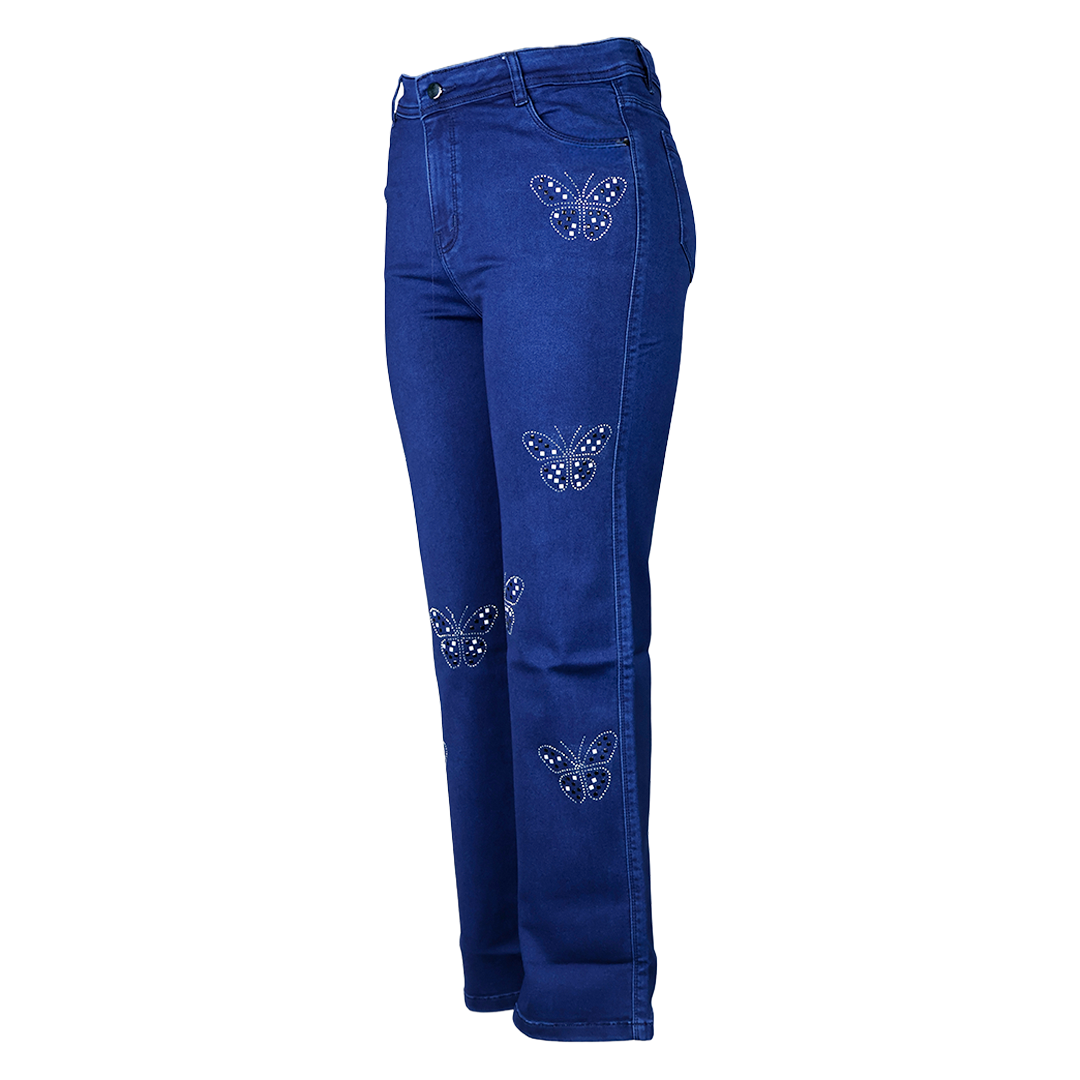 Black And White Stone Butterfly Straight Fit Jeans