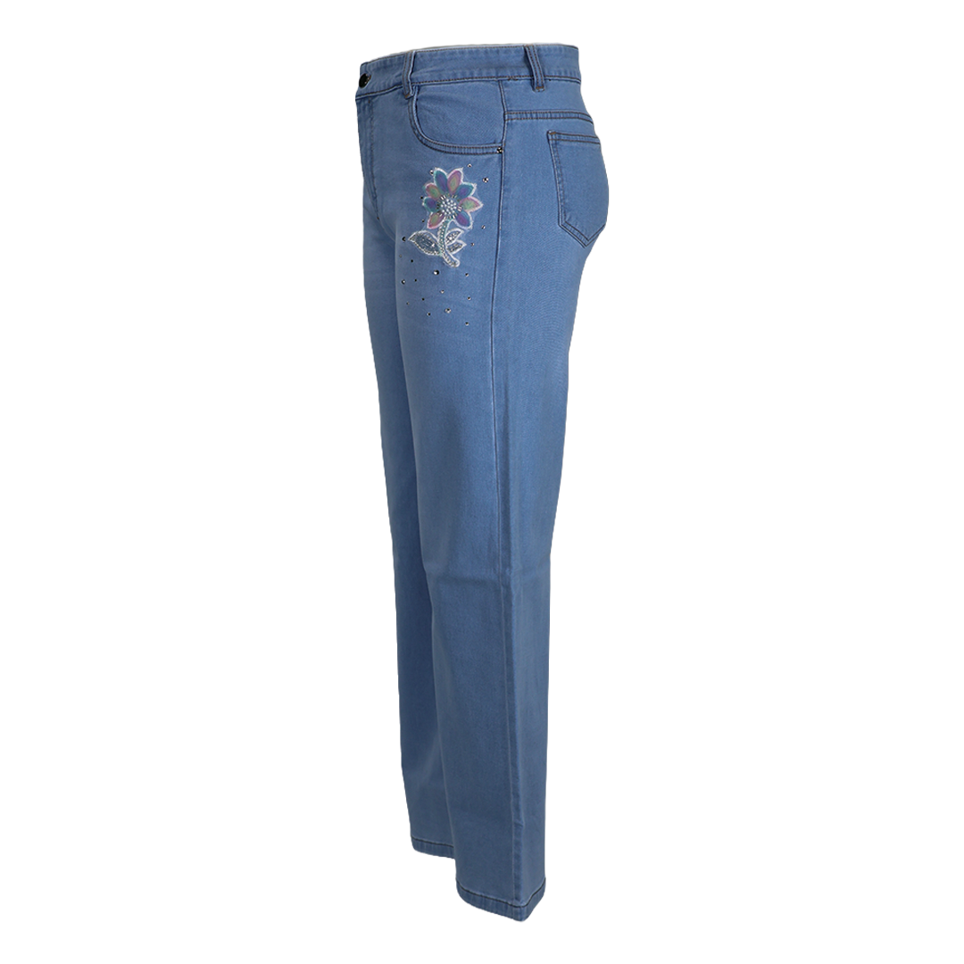 Multi Color Flower Stone Work Straight Fit Jeans