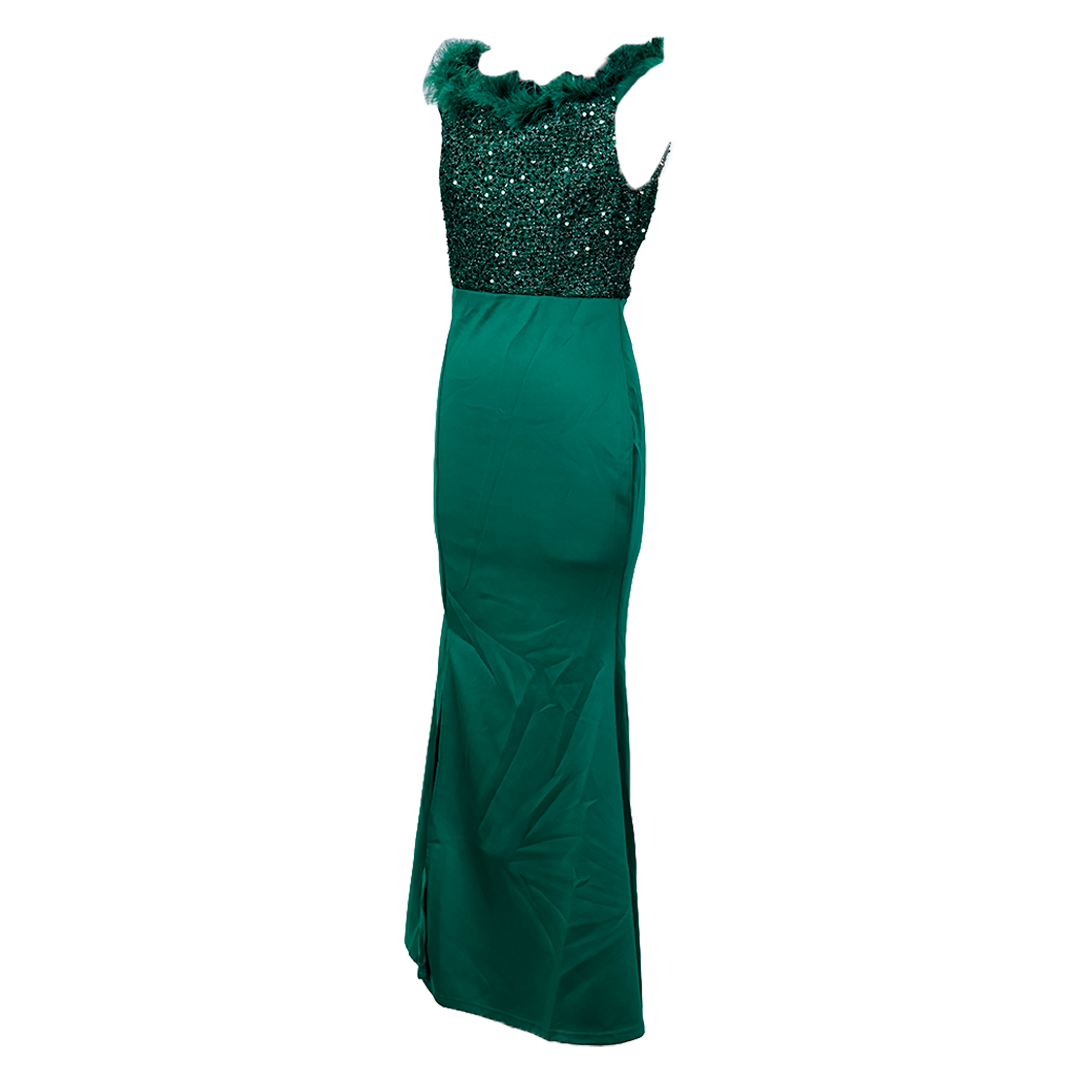 Glamour Night Off-Shoulder Fur Sequence Dress