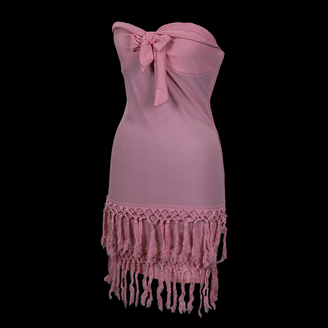 Knee Length Crochet Tassel Tube Dress