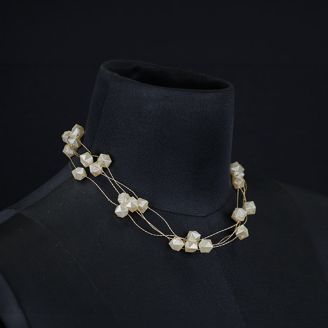Multi-Layred Hexagon Peral Necklace