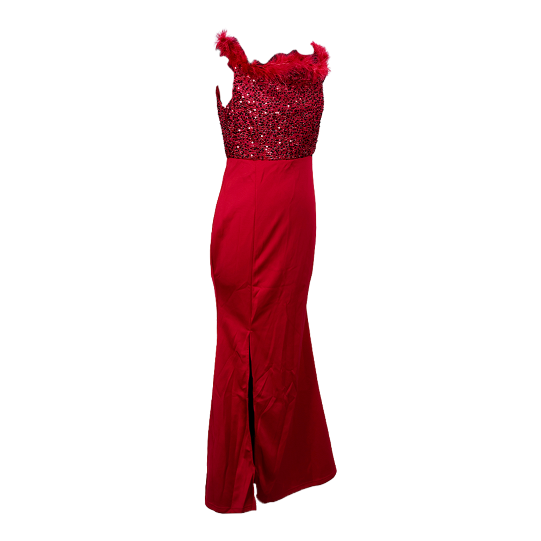 Glamour Night Off-Shoulder Fur Sequence Dress