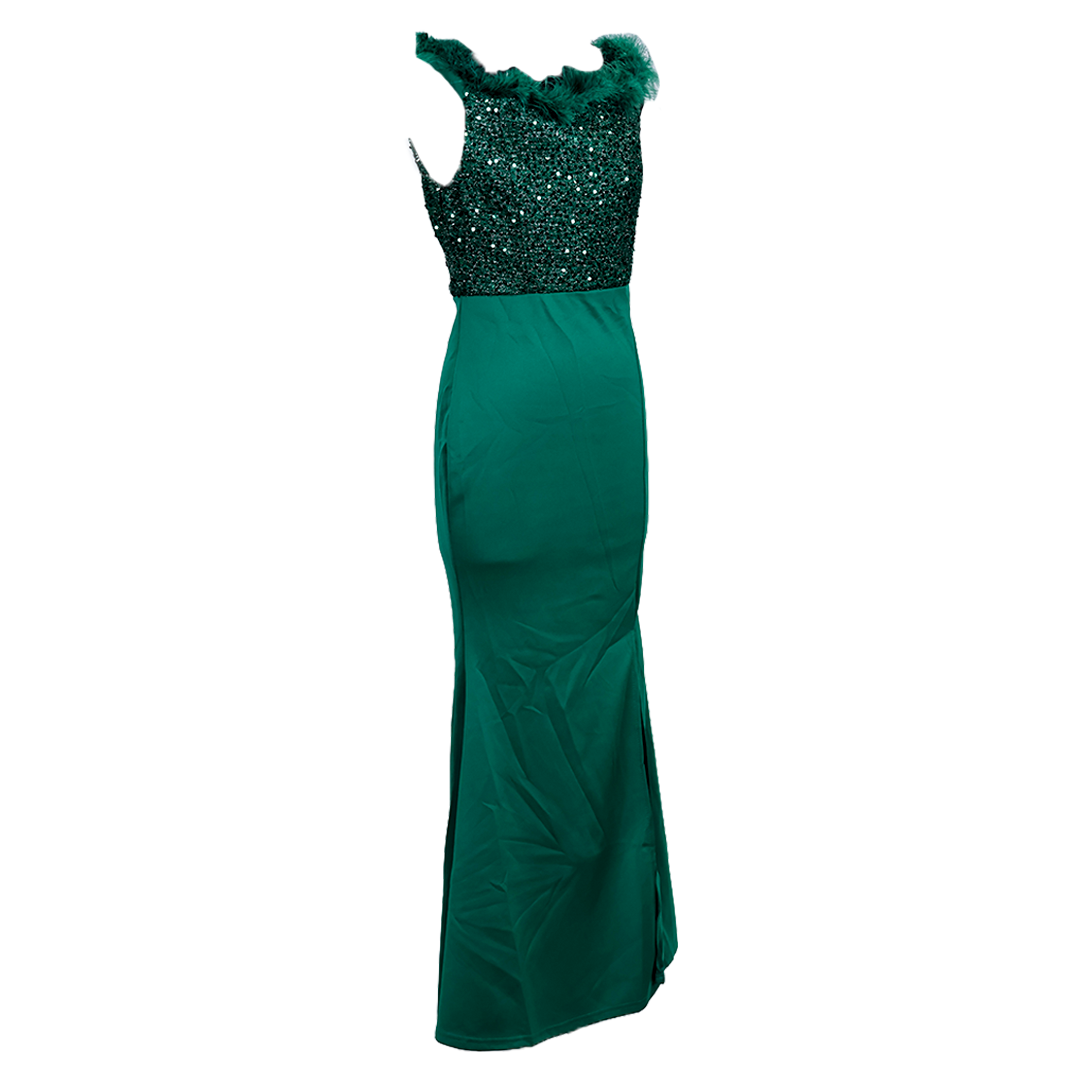 Glamour Night Off-Shoulder Fur Sequence Dress