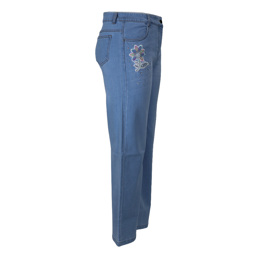 Multi Color Flower Stone Work Straight Fit Jeans