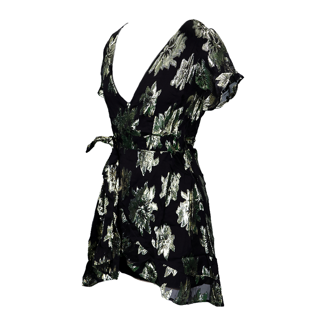 Wrapped Golden Flower Mid- Dress