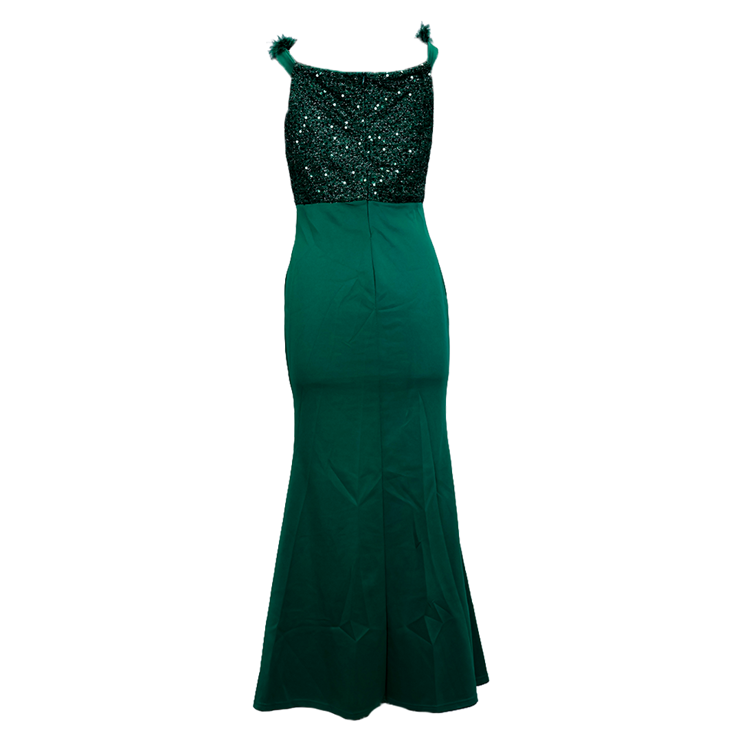 Glamour Night Off-Shoulder Fur Sequence Dress
