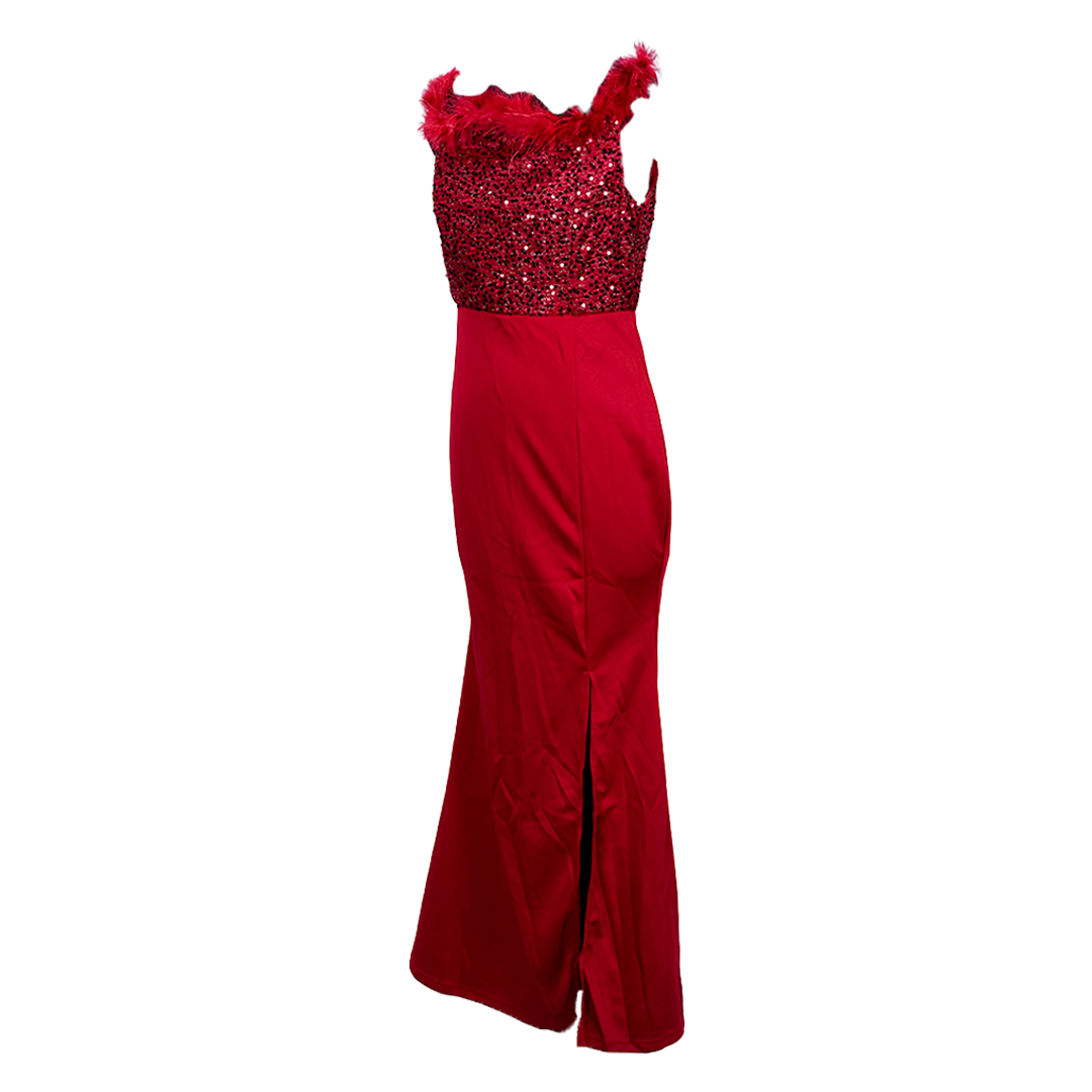 Glamour Night Off-Shoulder Fur Sequence Dress