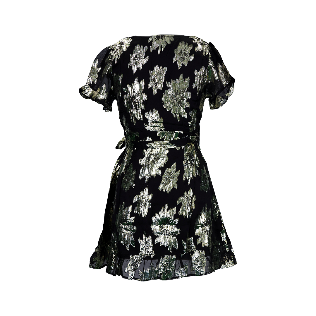Wrapped Golden Flower Mid- Dress