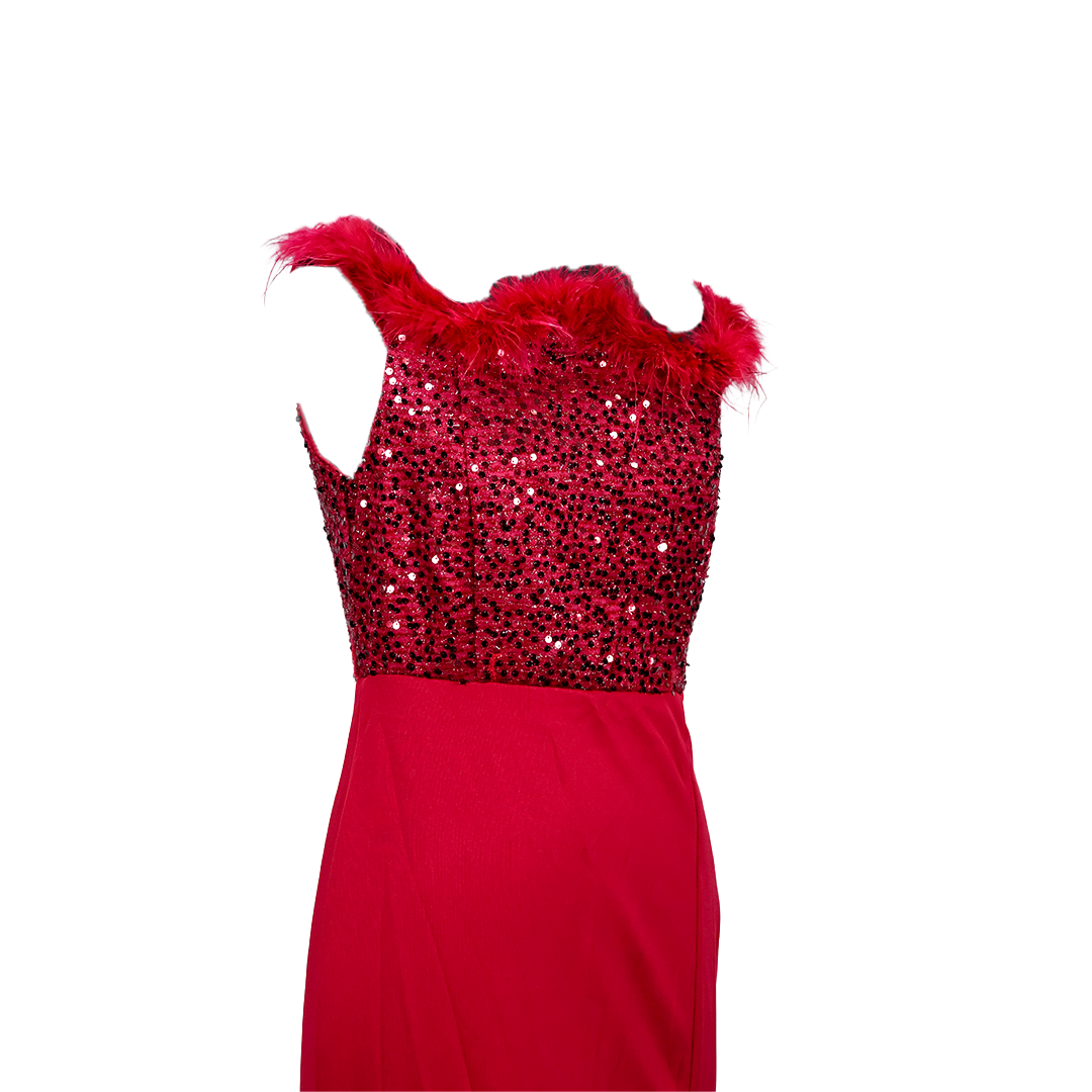 Glamour Night Off-Shoulder Fur Sequence Dress